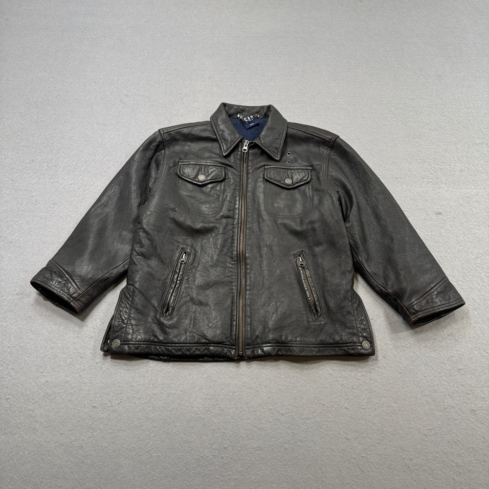 GAP Leather Jacket Youth M Black Fleece Lined‎ Bomber Classic Fit Motorcycle VTG